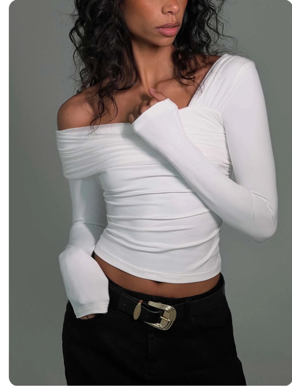 Princess Polly White Off-Shoulder Long Sleeve Crop Top